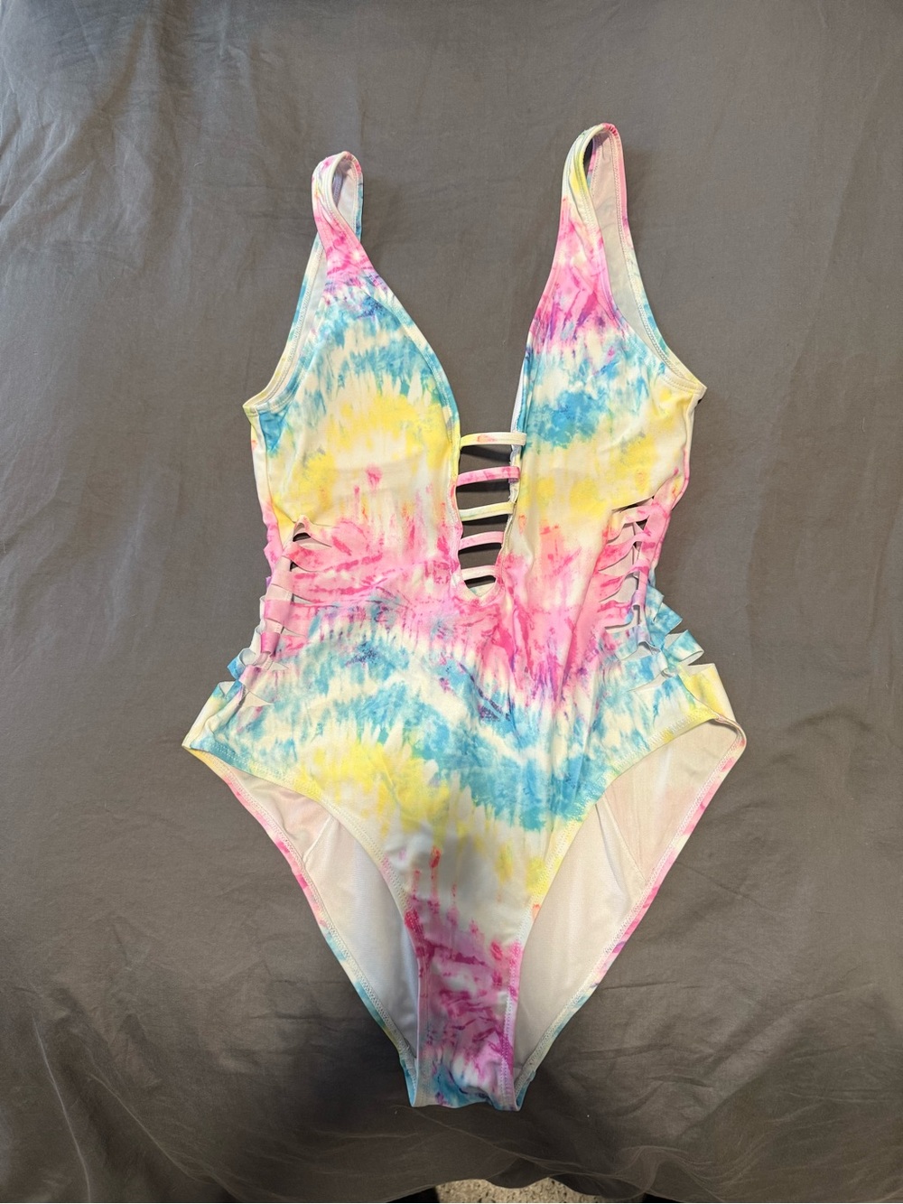 XOXO Pastel Tie-Dye One-Piece Swimsuit in Pink, Yellow & Blue